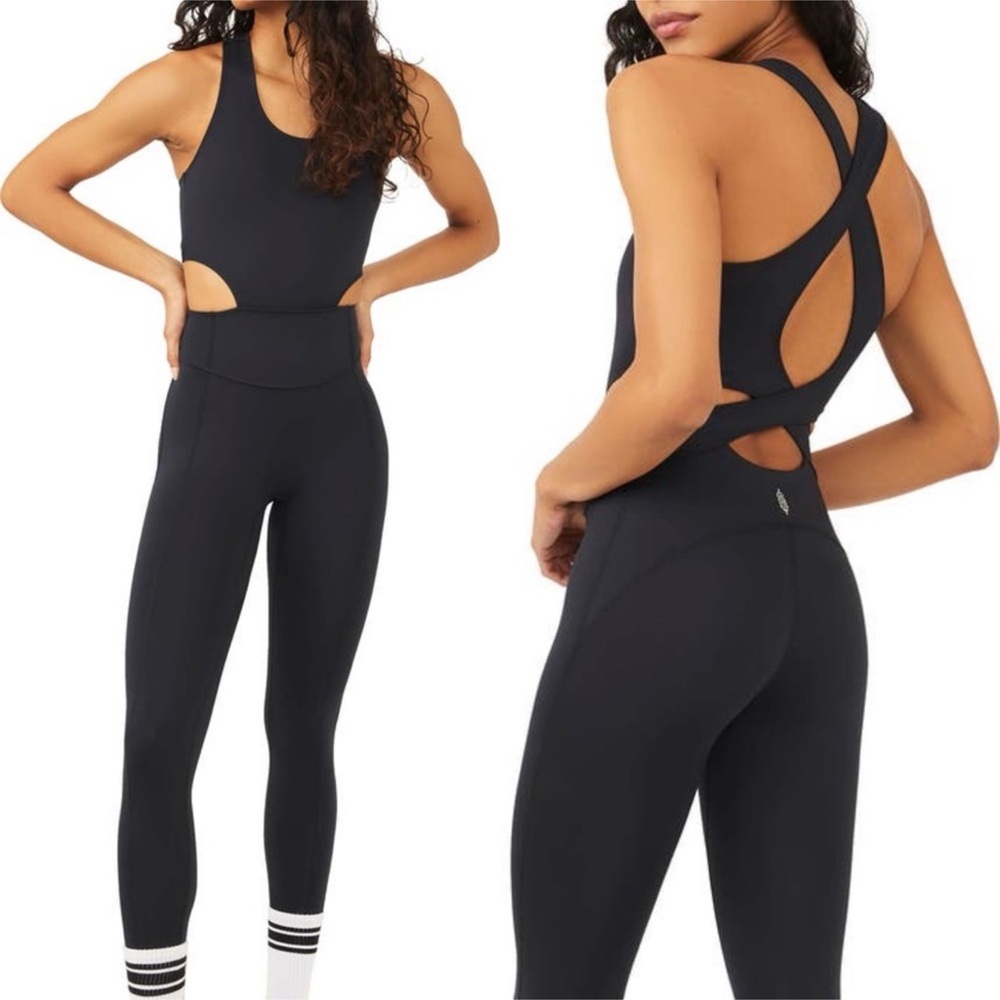 NEW NWOT Free People Movement Back It Up Jumpsuit leggings Black Size XS